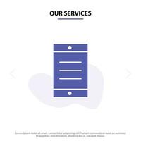 Our Services Mobile Cell Text Solid Glyph Icon Web card Template vector