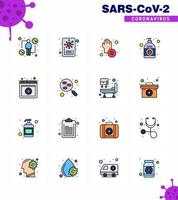 Covid19 icon set for infographic 16 Flat Color Filled Line pack such as hand sanitizer corona virus cream hands viral coronavirus 2019nov disease Vector Design Elements