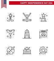 USA Happy Independence DayPictogram Set of 9 Simple Lines of american building achievement chrysler frankfurter Editable USA Day Vector Design Elements