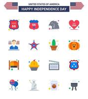 4th July USA Happy Independence Day Icon Symbols Group of 16 Modern Flats of flag man animal usa love Editable USA Day Vector Design Elements