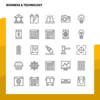 conjunto de iconos de línea de tecnología empresarial conjunto 25 iconos diseño de estilo minimalista vectorial conjunto de iconos negros paquete de pictogramas lineales vector