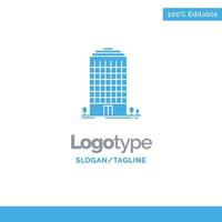 edificio torre de oficinas espacio azul plantilla de logotipo sólido lugar para el eslogan vector