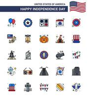 USA Happy Independence DayPictogram Set of 25 Simple Flat Filled Lines of police day book date american Editable USA Day Vector Design Elements