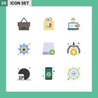 Pack of 9 creative Flat Colors of computers setting chat security cyber crime Editable Vector Design Elements