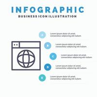 diseño web internet globo mundo línea icono con 5 pasos presentación infografía fondo vector