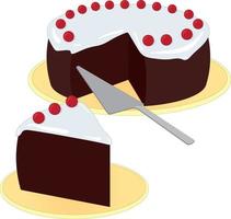 Chocolate cake with white icing and red berries vector illustration