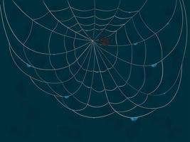 telaraña después de la lluvia con gotas y araña negra en la ilustración de vector de fondo verde azulado oscuro