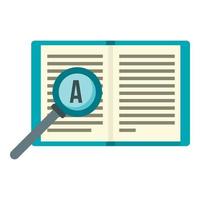 Magnifier and book icon, flat style vector