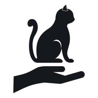 Hand holding a cat icon, simple style vector