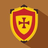 Shield with cross icon, flat style vector