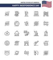 USA Independence Day Line Set of 25 USA Pictograms of door american phone cap states Editable USA Day Vector Design Elements