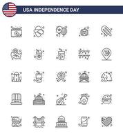 Set of 25 Modern Lines pack on USA Independence Day usa cream celebrate icecream pumpkin Editable USA Day Vector Design Elements