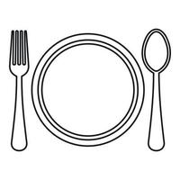 Plate, spoon and fork icon, outline style vector