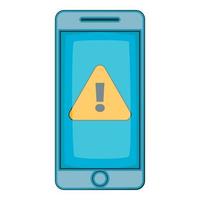 Warning notification on phone icon, cartoon style vector