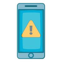 Warning notification on phone icon, cartoon style vector