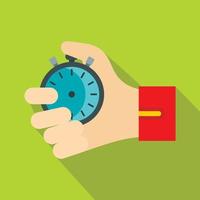 Hand holding stopwatch icon, flat style vector