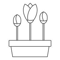 Tulips in planter icon, outline style vector