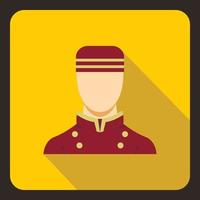 Doorman in red uniform icon, flat style vector