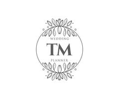 TM Initials letter Wedding monogram logos collection, hand drawn modern minimalistic and floral templates for Invitation cards, Save the Date, elegant identity for restaurant, boutique, cafe in vector