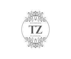 colección de logotipos de monograma de boda con letras iniciales tz, plantillas florales y minimalistas modernas dibujadas a mano para tarjetas de invitación, guardar la fecha, identidad elegante para restaurante, boutique, café en vector