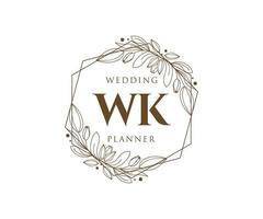 colección de logotipos de monograma de boda con letras iniciales wk, plantillas florales y minimalistas modernas dibujadas a mano para tarjetas de invitación, guardar la fecha, identidad elegante para restaurante, boutique, café en vector