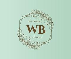 colección de logotipos de monograma de boda con letras iniciales wb, plantillas florales y minimalistas modernas dibujadas a mano para tarjetas de invitación, guardar la fecha, identidad elegante para restaurante, boutique, café en vector