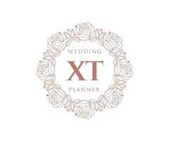 colección de logotipos de monograma de boda con letras iniciales xt, plantillas florales y minimalistas modernas dibujadas a mano para tarjetas de invitación, guardar la fecha, identidad elegante para restaurante, boutique, café en vector