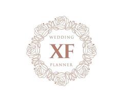 Colección de logotipos de monograma de boda con letras iniciales xf, plantillas florales y minimalistas modernas dibujadas a mano para tarjetas de invitación, guardar la fecha, identidad elegante para restaurante, boutique, café en vector