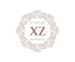 Colección de logotipos de monograma de boda con letras iniciales xz, plantillas florales y minimalistas modernas dibujadas a mano para tarjetas de invitación, guardar la fecha, identidad elegante para restaurante, boutique, café en vector