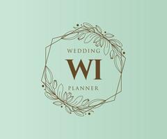 colección de logotipos de monograma de boda con letras iniciales de wi, plantillas florales y minimalistas modernas dibujadas a mano para tarjetas de invitación, guardar la fecha, identidad elegante para restaurante, boutique, café en vector