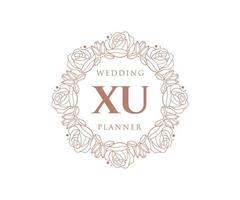 XU Initials letter Wedding monogram logos collection, hand drawn modern minimalistic and floral templates for Invitation cards, Save the Date, elegant identity for restaurant, boutique, cafe in vector