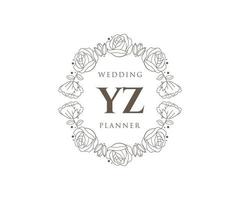 YZ Initials letter Wedding monogram logos collection, hand drawn modern minimalistic and floral templates for Invitation cards, Save the Date, elegant identity for restaurant, boutique, cafe in vector