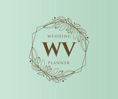 colección de logotipos de monograma de boda con letras iniciales wv, plantillas florales y minimalistas modernas dibujadas a mano para tarjetas de invitación, guardar la fecha, identidad elegante para restaurante, boutique, café en vector