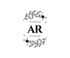 colección de logotipos de monograma de boda con letras iniciales ar, plantillas florales y minimalistas modernas dibujadas a mano para tarjetas de invitación, guardar la fecha, identidad elegante para restaurante, boutique, café en vector