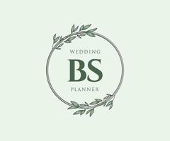 colección de logotipos de monogramas de boda con letras iniciales bs, plantillas florales y minimalistas modernas dibujadas a mano para tarjetas de invitación, guardar la fecha, identidad elegante para restaurante, boutique, café en vector