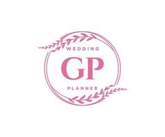 GP Initials letter Wedding monogram logos collection, hand drawn modern minimalistic and floral templates for Invitation cards, Save the Date, elegant identity for restaurant, boutique, cafe in vector