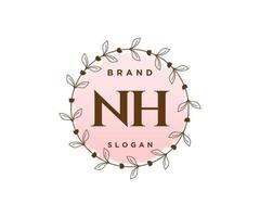 logotipo femenino inicial de nh. utilizable para logotipos de naturaleza, salón, spa, cosmética y belleza. elemento de plantilla de diseño de logotipo de vector plano.