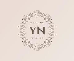 YN Initials letter Wedding monogram logos collection, hand drawn modern minimalistic and floral templates for Invitation cards, Save the Date, elegant identity for restaurant, boutique, cafe in vector