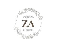 ZA Initials letter Wedding monogram logos collection, hand drawn modern minimalistic and floral templates for Invitation cards, Save the Date, elegant identity for restaurant, boutique, cafe in vector