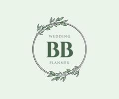 colección de logotipos de monogramas de boda con letras iniciales bb, plantillas florales y minimalistas modernas dibujadas a mano para tarjetas de invitación, guardar la fecha, identidad elegante para restaurante, boutique, café en vector