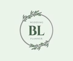 colección de logotipos de monograma de boda con letras iniciales bl, plantillas florales y minimalistas modernas dibujadas a mano para tarjetas de invitación, guardar la fecha, identidad elegante para restaurante, boutique, café en vector