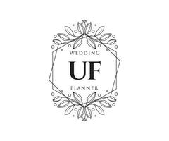 UF Initials letter Wedding monogram logos collection, hand drawn modern minimalistic and floral templates for Invitation cards, Save the Date, elegant identity for restaurant, boutique, cafe in vector