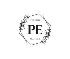 Initial PE feminine logo. Usable for Nature, Salon, Spa, Cosmetic and Beauty Logos. Flat Vector Logo Design Template Element.