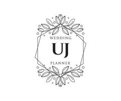 UJ Initials letter Wedding monogram logos collection, hand drawn modern minimalistic and floral templates for Invitation cards, Save the Date, elegant identity for restaurant, boutique, cafe in vector