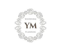 YM Initials letter Wedding monogram logos collection, hand drawn modern minimalistic and floral templates for Invitation cards, Save the Date, elegant identity for restaurant, boutique, cafe in vector