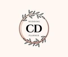 colección de logotipos de monograma de boda con letras iniciales de cd, plantillas florales y minimalistas modernas dibujadas a mano para tarjetas de invitación, guardar la fecha, identidad elegante para restaurante, boutique, café en vector