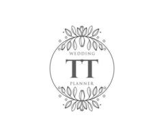 TT Initials letter Wedding monogram logos collection, hand drawn modern minimalistic and floral templates for Invitation cards, Save the Date, elegant identity for restaurant, boutique, cafe in vector