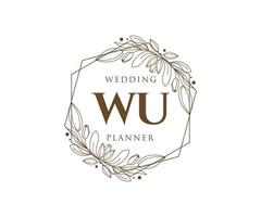 colección de logotipos de monograma de boda con letras iniciales de wu, plantillas minimalistas y florales modernas dibujadas a mano para tarjetas de invitación, guardar la fecha, identidad elegante para restaurante, boutique, café en vector