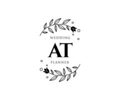 AT Initials letter Wedding monogram logos collection, hand drawn modern minimalistic and floral templates for Invitation cards, Save the Date, elegant identity for restaurant, boutique, cafe in vector