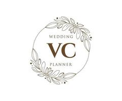 colección de logotipos de monograma de boda con letras iniciales de vc, plantillas florales y minimalistas modernas dibujadas a mano para tarjetas de invitación, guardar la fecha, identidad elegante para restaurante, boutique, café en vector